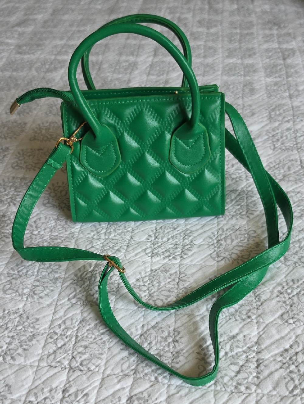 Green Quilted Top-Handle Crossbody Bag